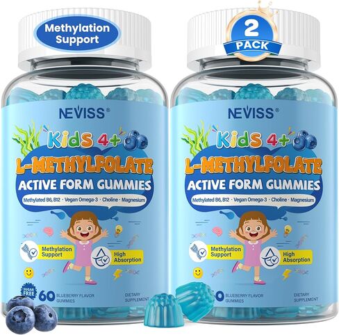 L Methylfolate 1000mcg for Kids Teens Gummies + Methyl B6 B12, Active 5-Mthf Methyl Folate, MTHFR Supplement w/ Choline Omega-3 Magnesium Zinc for Focus Cognition Mood Energy, Sugar Free, Vean, 120Cts in Saudi Arabia