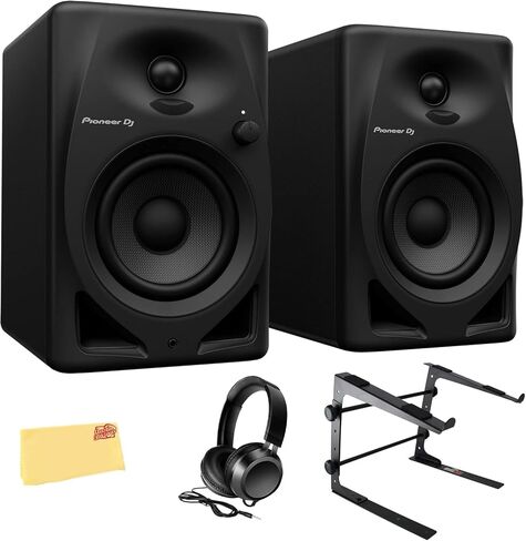 Pioneer DM-40D 4-Inch Desktop Active Monitor Speaker - Black Bundle with Cable, Speaker Cord, Bottom Cushion, Headphones, and Austin Bazaar Polishing Cloth in Saudi Arabia
