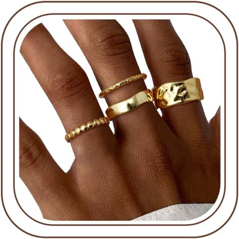 Fansilver Stackable Chunky Gold Rings for Women Non Tarnish Dainty 14K Gold Plated Stacking Thumb Rings Set Trendy Gold Wedding Band Ring Size 5-11 in Kuwait