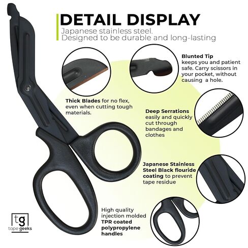 مقص طبي TapeGeeks للممرضات والأطباء البيطريين - ضمادة أمان ومقصات الصدمات للممرضات والأطباء البيطريين، أداة الإسعافات الأولية EMS/EMT - 7.5 بوصة عالية الجودة مطلية بالفلورايد بشفرات غير لاصقة in Kuwait