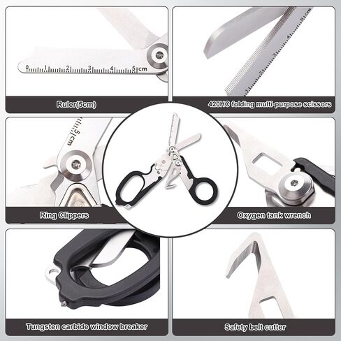 6 in 1 Trauma Shears,Outdoor Camping Tools,Trauma Shears Foldable,Emergency Response Medical Scissors with Strap Cutter and Glass Breaker and Compatible Holster.(black) in Saudi Arabia