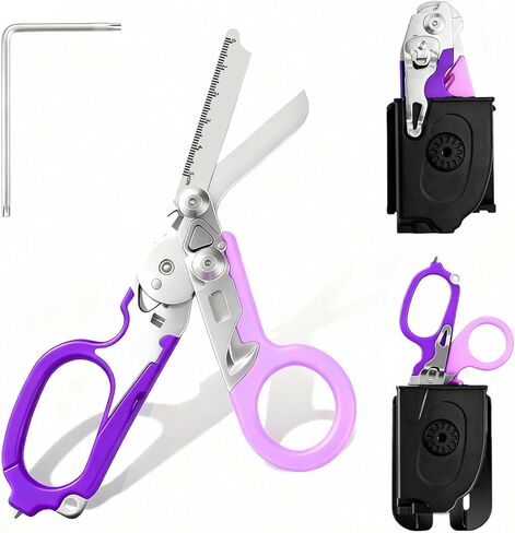 6 in 1 Trauma Shears, Multifunction Safety Tool with Seat Belt Cutter, Glass Breaker, Oxygen Tank Wrench, Ring Cutter and Ruler for Outdoor Camping, Hiking Emergency (Black) in Kuwait