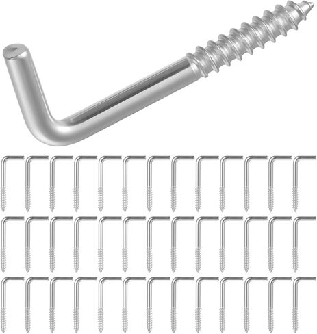 40Pcs Screw-in Hooks, Right-Angle L Shaped Hooks, 7 Shape Right Angle Screw Hook for Home Office Workplace (Silver) in Kuwait