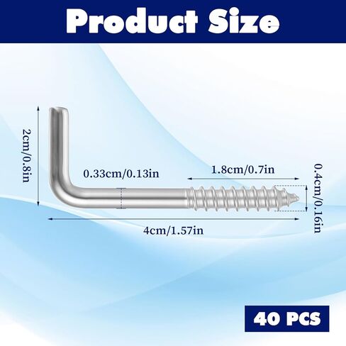 40Pcs Screw-in Hooks, Right-Angle L Shaped Hooks, 7 Shape Right Angle Screw Hook for Home Office Workplace (Silver) in Kuwait