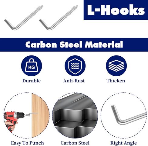 40Pcs Screw-in Hooks, Right-Angle L Shaped Hooks, 7 Shape Right Angle Screw Hook for Home Office Workplace (Silver) in Kuwait
