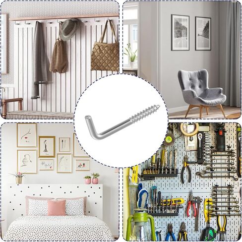 40Pcs Screw-in Hooks, Right-Angle L Shaped Hooks, 7 Shape Right Angle Screw Hook for Home Office Workplace (Silver) in Kuwait