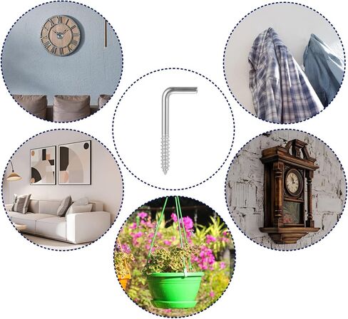 40Pcs Screw-in Hooks, Right-Angle L Shaped Hooks, 7 Shape Right Angle Screw Hook for Home Office Workplace (Silver) in Kuwait