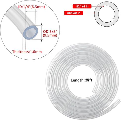 1/4"ID X 3/8"OD PVC Tubing, 25FT Clear Vinyl Hose Flexible Food-Grade Line Low-Pressure Systems in Saudi Arabia