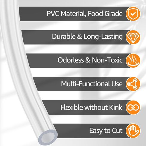1/4"ID X 3/8"OD PVC Tubing, 25FT Clear Vinyl Hose Flexible Food-Grade Line Low-Pressure Systems in Saudi Arabia