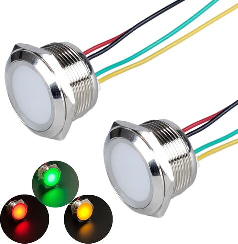 22mm 12V-24V Metal 3 Colors LED Indicator Lights, Waterproof Common Anode Signal Lamp Red Green Yellow LED in 1, with Pre-Wired Cables to Indicate Equipment System Status 2Pcs in Saudi Arabia