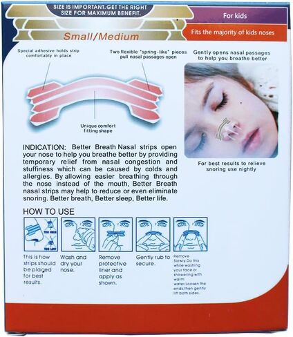 60 قطعة من شرائط الأنف الطبيعية للأطفال - تخفيف أفضل للتنفس بدون أدوية للاحتقان والحساسية ونزلات البرد والأنفلونزا والجيوب الأنفية والشخير والحاجز المنحرف - شرائط الأنف ذات الأداء الرياضي - للأعمار من 5 سنوات فما فوق in Kuwait
