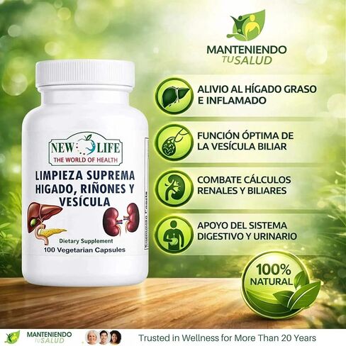 New Life Limpieza Suprema Hígado Riñones y Vesicula, Healthy Liver Supplement, Dandelion Root, Milk Thistle Extract, 100 Capsules in Saudi Arabia