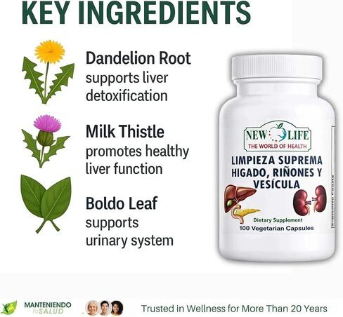 New Life Limpieza Suprema Hígado Riñones y Vesicula, Healthy Liver Supplement, Dandelion Root, Milk Thistle Extract, 100 Capsules in Saudi Arabia