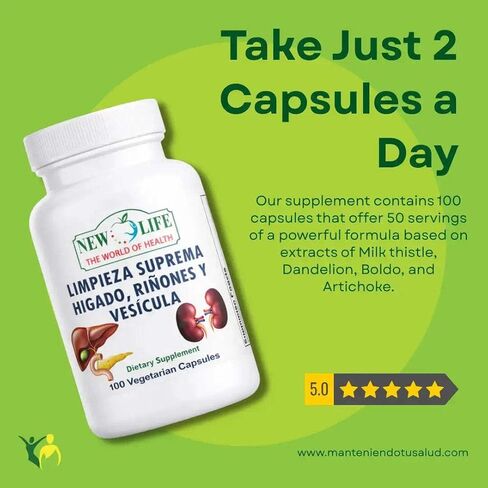 New Life Limpieza Suprema Hígado Riñones y Vesicula, Healthy Liver Supplement, Dandelion Root, Milk Thistle Extract, 100 Capsules in Saudi Arabia