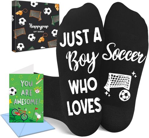 HAPPYPOP Soccer Gifts For Teen Boys Kids - Soccer Gifts Socks For Teenage Preteen Tween Kids With Greeting Card in Kuwait
