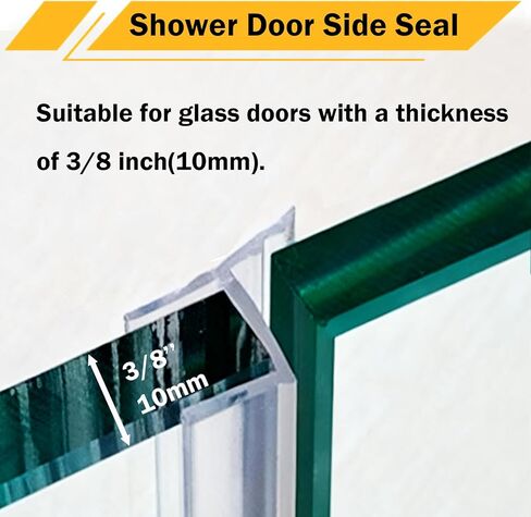 10 Feet Shower Door Side Seal Strip for 3/8" (10mm) Glass, Frameless Shower Door Side Silicone Seal Strip for Bathroom Showers Water Guard Sweep Barrier in Kuwait