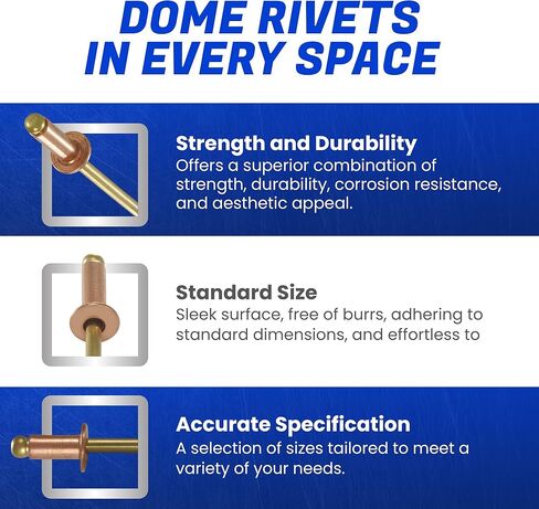 Fastenere Copper Pop Rivets - 1/8" x 1/8" (100 Pack) Copper Body Brass Mandrel, Heavy Duty, Open-End, Dome-Head Blind Rivets, Corrosion-Resistant & High Shear Strength, 4-2 Gap .063" - .125" in Saudi Arabia