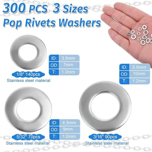 600Pcs Pop Rivets with Washer Assortment Kit, 8 Size Aluminum Blind Rivet(1/8" 5/32" 3/16") and 5 Size 304 Stainless Steel Backup Washer, for Metal Furniture Instrument DIY Repair, with Storage Case in Saudi Arabia