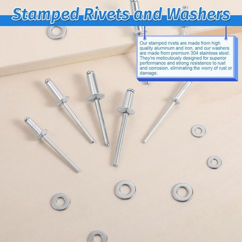 600Pcs Pop Rivets with Washer Assortment Kit, 8 Size Aluminum Blind Rivet(1/8" 5/32" 3/16") and 5 Size 304 Stainless Steel Backup Washer, for Metal Furniture Instrument DIY Repair, with Storage Case in Saudi Arabia
