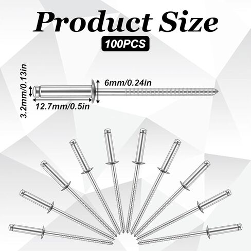 100Pcs Stainless Steel Rivets Pop Rivets 1/8 x 1/2 inch Assorted Blind Stainless Rivet Assortment Kit for DIY Home Automotive Repairs Furniture in Saudi Arabia