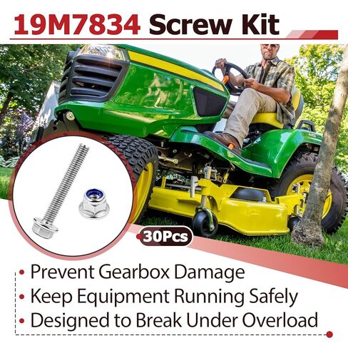 30 Pcs 19M7834 14M7397 Shear Bolt and Lock Nut Kit Compatible with John Deere, Stainless Steel Lawn Mower Shear Pins Set, Sturdy and Durable in Kuwait