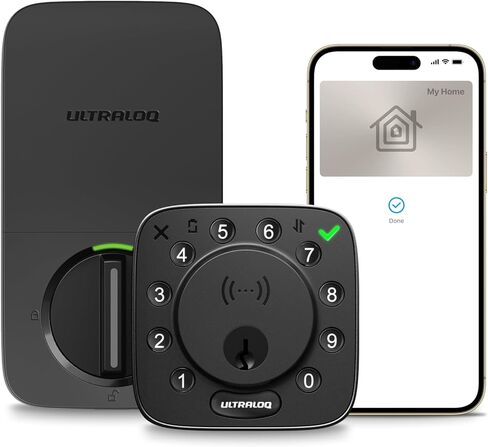 قفل ذكي ULTRALOQ Bolt NFC، انقر لفتحه باستخدام مفتاح Apple Home وAndroid NFC، مدمج WiFi Deadbolt، جهاز التحكم عن بعد في التطبيق، قفل تلقائي، يعمل مع Apple HomeKit، Alexa، Google، معتمد من BHMA in Kuwait