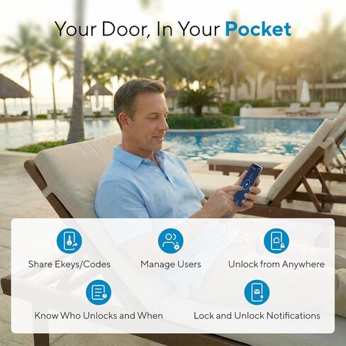 قفل ذكي ULTRALOQ Bolt NFC، انقر لفتحه باستخدام مفتاح Apple Home وAndroid NFC، مدمج WiFi Deadbolt، جهاز التحكم عن بعد في التطبيق، قفل تلقائي، يعمل مع Apple HomeKit، Alexa، Google، معتمد من BHMA in Kuwait