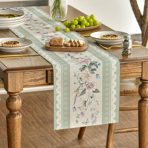 وضع Artoid الأخضر المطبوع الدانتيل الأزهار 210 GSM الربيع الجدول عداء، الصيف الموسمي المطبخ طاولة الطعام الديكور لديكور المنزل الطرف 13x72 بوصة in Saudi Arabia