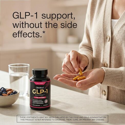 مكمل GLP-1 غير المتغير للنساء - دعم طبيعي للرغبة الشديدة والوزن وصحة الأمعاء - مكونات تم اختبارها سريريًا، تركيبة كيميائية حيوية، نباتية - 60 كبسولة in Kuwait