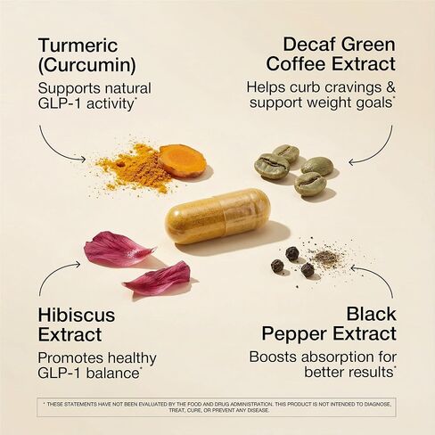 مكمل GLP-1 غير المتغير للنساء - دعم طبيعي للرغبة الشديدة والوزن وصحة الأمعاء - مكونات تم اختبارها سريريًا، تركيبة كيميائية حيوية، نباتية - 60 كبسولة in Kuwait
