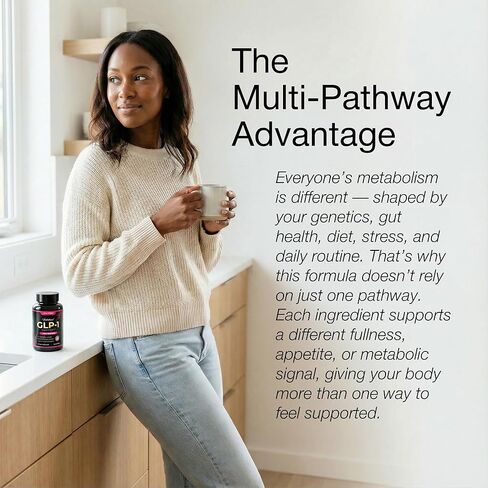 مكمل GLP-1 غير المتغير للنساء - دعم طبيعي للرغبة الشديدة والوزن وصحة الأمعاء - مكونات تم اختبارها سريريًا، تركيبة كيميائية حيوية، نباتية - 60 كبسولة in Kuwait