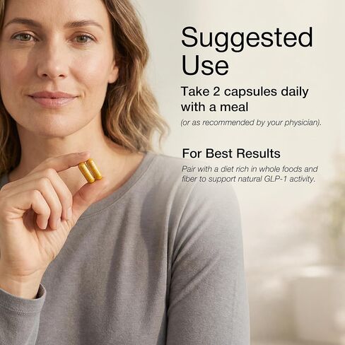مكمل GLP-1 غير المتغير للنساء - دعم طبيعي للرغبة الشديدة والوزن وصحة الأمعاء - مكونات تم اختبارها سريريًا، تركيبة كيميائية حيوية، نباتية - 60 كبسولة in Kuwait