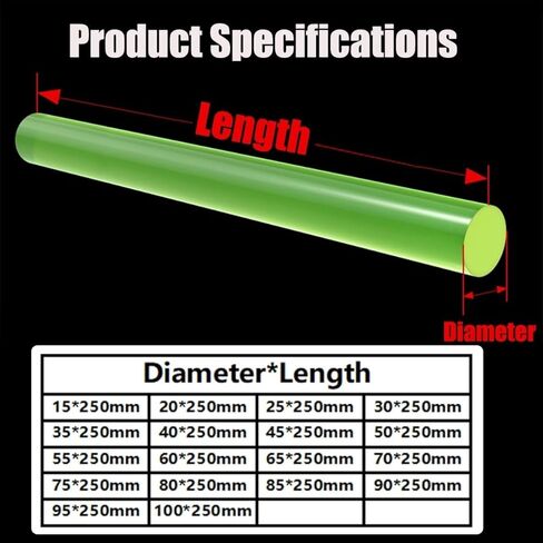 قضيب مستدير صلب من البولي يوريثين، 250 مم، Ø15-100 مم، قضيب PU عالي المرونة، قضيب مطاطي/بلاستيك متين، ممتص للصدمات، أختام للآلات الصناعية والأعمال اليدوية ((قطعتان) 15 * 250 مم) in Kuwait