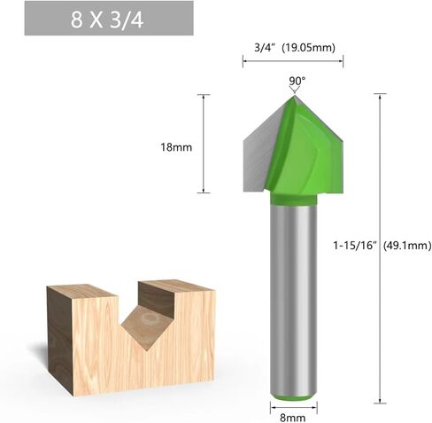 1PC 8mm Shank 90 Degree V-Shaped Slotting Cutter Bit CNC Engraving Solid Router Bit Carbide Carving Milling Cutter ( Size : 1PC 19.05mm ) in Saudi Arabia
