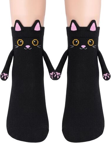 FreeNFond Women's Cat Socks Magnetic Holding Hands Animal Socks for Kids Teen Girls, Fun Magnetic Gifts for Cat Lovers Birthday in Kuwait