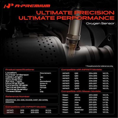 مستشعر الأوكسجين A-Premium O2 متوافق مع Nissan Pathfinder 2013-2015، Altima 2013-2018، Quest 2012-2015، 370Z 2014-2020، Murano & Infiniti JX35، Q40، استبدال # 226A01KC0A in Kuwait