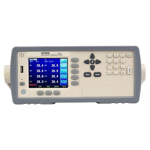 AT4116 جهاز اختبار درجة الحرارة بـ 16 قناة مع شاشة TFT LCD وشاشة ترانزستور رقيقة ومنفذ USB للاختبار المتوازي متعدد القنوات 200 إلى 1300 K J T دعم مزدوج حراري (قابس أمريكي 110 فولت) in Saudi Arabia