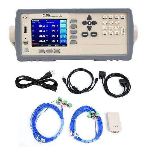 AT4116 جهاز اختبار درجة الحرارة بـ 16 قناة مع شاشة TFT LCD وشاشة ترانزستور رقيقة ومنفذ USB للاختبار المتوازي متعدد القنوات 200 إلى 1300 K J T دعم مزدوج حراري (قابس أمريكي 110 فولت) in Saudi Arabia
