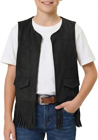 Spring & Gege Kids Open Open Front Fringe Fest 70s Faux شرابات سترة سترة كارديجان (5-12 سنة) in Saudi Arabia