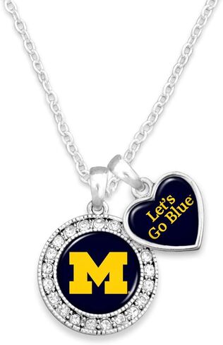 قلادة Michigan Wolverines مقاس 18 بوصة باللون الفضي تحمل شعار M وحلية على شكل قلب منقوشة باللون الأزرق in Saudi Arabia