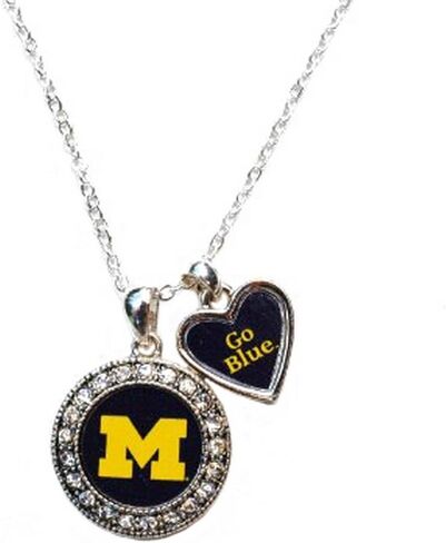 قلادة Michigan Wolverines مقاس 18 بوصة باللون الفضي تحمل شعار M وحلية على شكل قلب منقوشة باللون الأزرق in Saudi Arabia