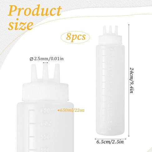 8 Pack 23oz Plastic Squeeze Bottles, 3 Hole Squeeze Bottles for Sauces, Salad Sauce Condiment Cream for Kitchen Restaurant Bakery in Saudi Arabia