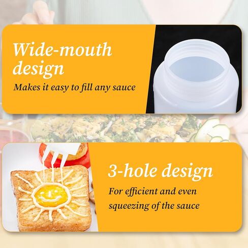 8 Pack 23oz Plastic Squeeze Bottles, 3 Hole Squeeze Bottles for Sauces, Salad Sauce Condiment Cream for Kitchen Restaurant Bakery in Saudi Arabia