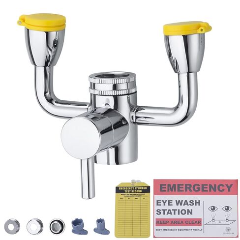 TIDYENDURE Eye Wash Station Yellow, Faucet Mounted Eyewash Station with Cover, Emergency Eye Wash Station Sink Attachment, Eye Wash Kit, Eye Wash Unit for Lab, Factory, Industry Site, Workshop, Office in Kuwait