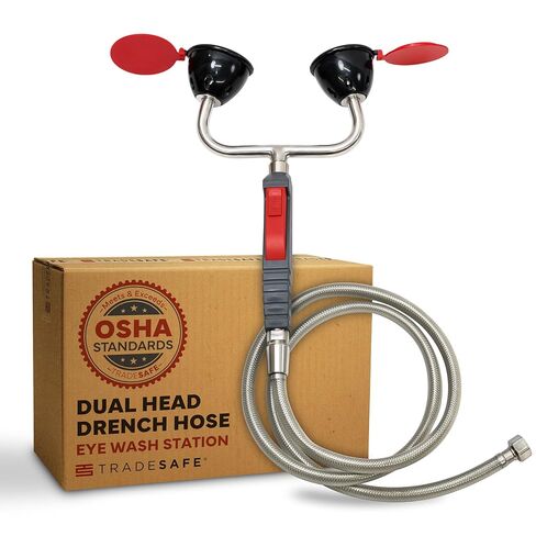 TRADESAFE Handheld Eye Wash Station OSHA Approved - Emergency Eye Wash Station, Single Head Drench Hose Eyewash Station, Wall and Deck Mounted Eye Wash Station, OSHA and ANSI Compliant in Kuwait