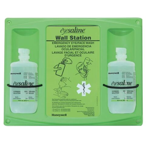 Fendall Honeywell Safety 16 oz. (473 ml) Double Bottle Trilingual Sterile Saline Eye Wash Wall Station (Includes 2 Full Bottles, 4 Stations Per Case) in Kuwait