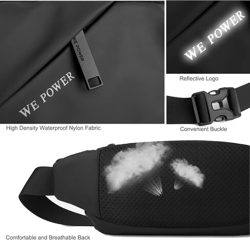 Waterproof Fanny Pack for Men & Women, Travel Fanny Pack Cross Body Sling Bag Crossbody Belt Bag Chest Anti Theft Waist Pack Purse Small for Outdoor, Cycling, Hiking, Running, Phone Holder-Black in Saudi Arabia