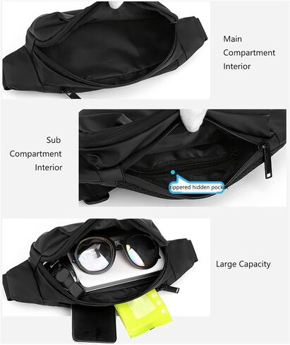 Waterproof Fanny Pack for Men & Women, Travel Fanny Pack Cross Body Sling Bag Crossbody Belt Bag Chest Anti Theft Waist Pack Purse Small for Outdoor, Cycling, Hiking, Running, Phone Holder-Black in Saudi Arabia