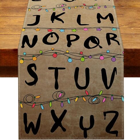 Stranger Alphabet Table Runner Rustic Halloween Spooky Birthday Party Decorations Horror Home Kitchen Dining Room Island Decor (13" x 72") in Kuwait