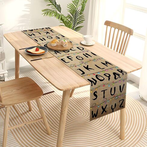 Stranger Alphabet Table Runner Rustic Halloween Spooky Birthday Party Decorations Horror Home Kitchen Dining Room Island Decor (13" x 72") in Kuwait